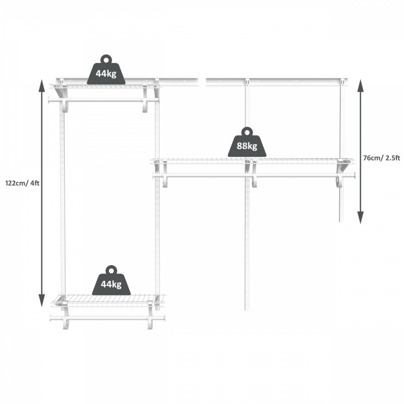 Adjustable ShelfTrack Organiser kit 2873, 1.22m (4')  up to 1.83m (6') wide